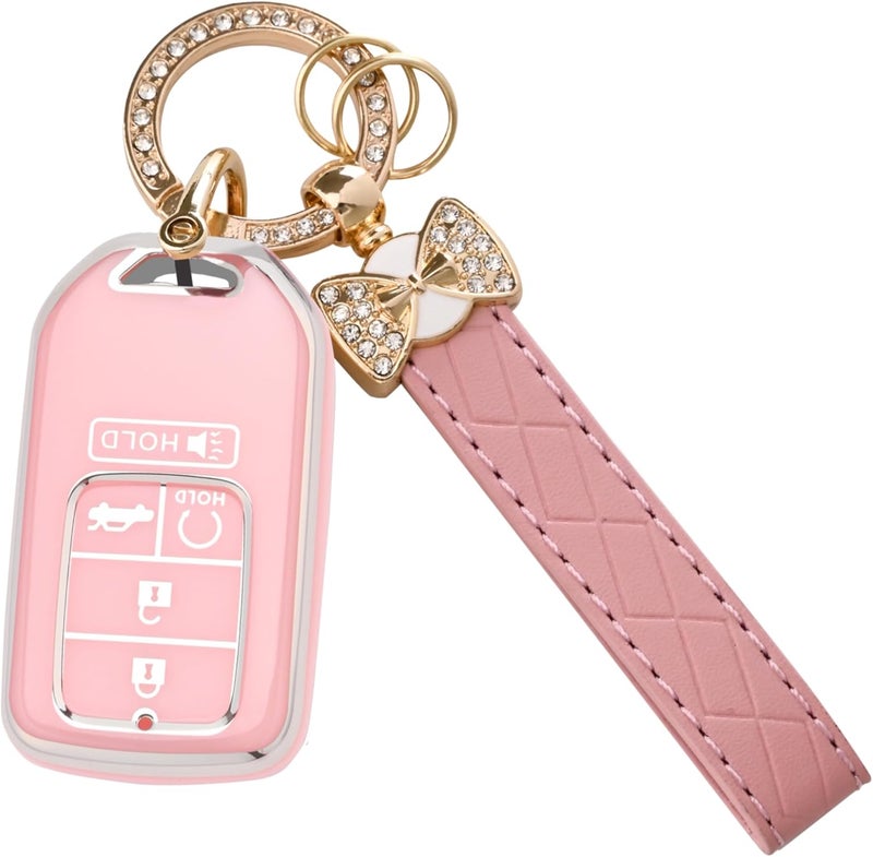 JAMCARI for Honda Key Fob Cover - Soft TPU Key Fob Protector for Accord Civic CRV Pilot Odyssey Smart Key Case with Bling Keychain - Image 1